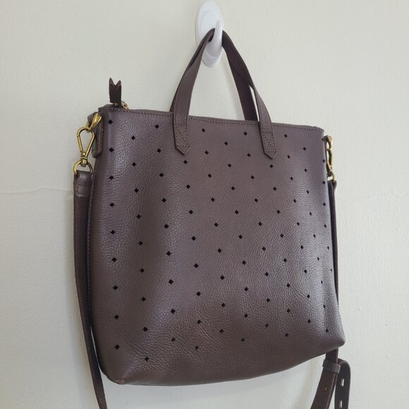 MADEWELL Brown Leather Perforated Double Handle HandBag Crossbody Bag Purse - Picture 5 of 8
